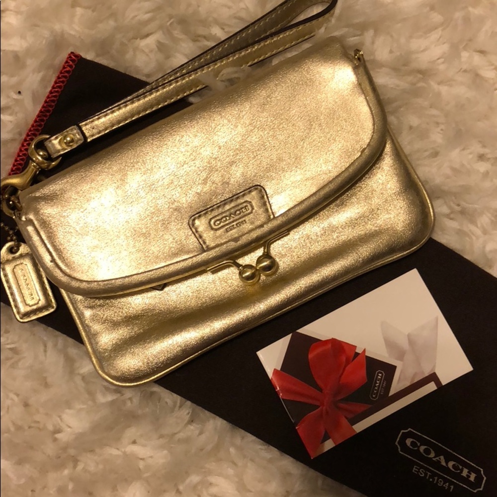 Coach Metallic Gold Wristlet Clutch